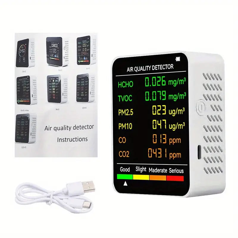 6-in-1 CO2 Detector Monitor, Indoor Air Quality Monitor with Real-Time CO2